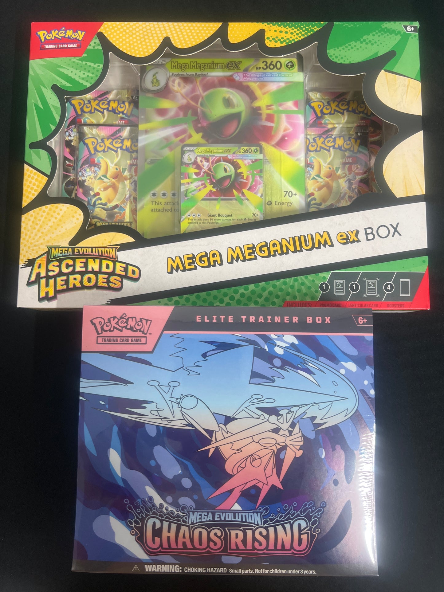 Rip & Ship !!!! Ascended Mega Meganium ex box+ Chaos Rising ETB