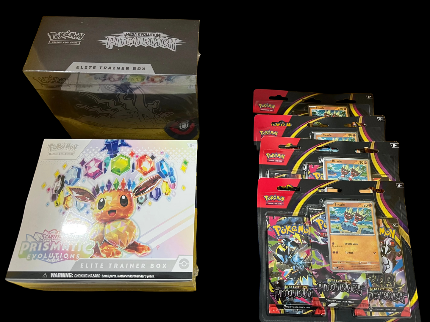 Combo Deal: Prismatic ETB, Pitch Black ETB, 4 x PBL 3 pack blisters