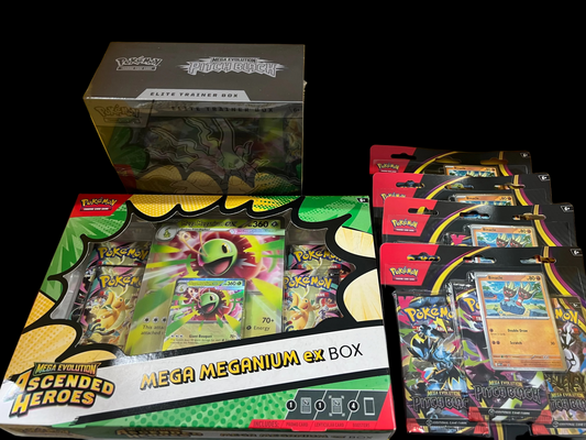 Combo Deals: Ascended Heroes Mega Meganium ex, Pitch Black ETB, 4 x 3 pack blisters (PBL)